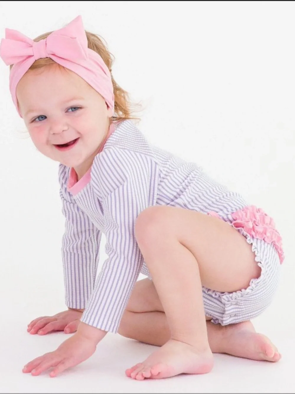 RuffleButts Lilac Striped Seersucker One Piece Girl’s Swimsuit